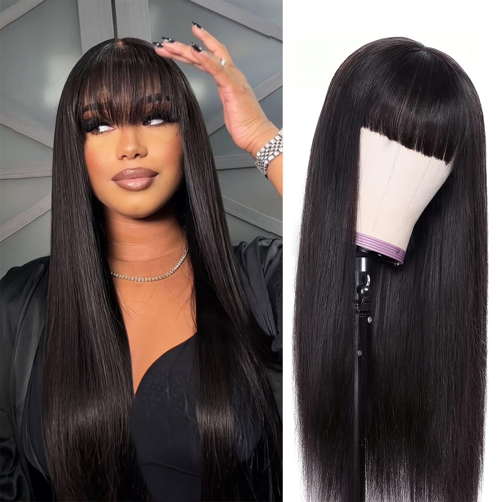 TEMU Long Straight Hair Wigs Resistant Fiber Hair Full Machine Wig With Bangs Cosplay Party Wig For Fashion Women Cosplay Wig For Halloween Family Wig Party Hair Wigs