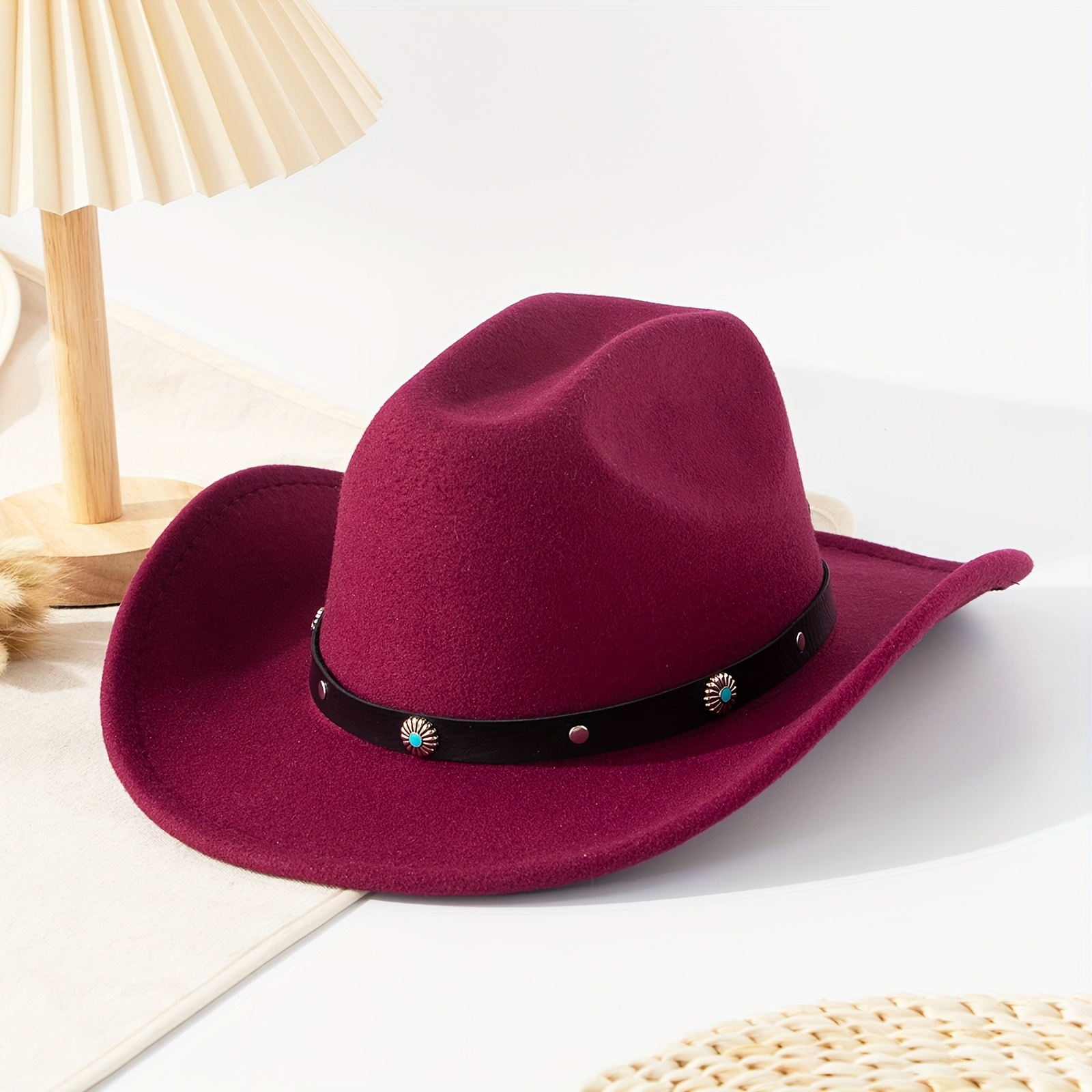 womens lightweight western cowboy hat faux fur trim black  display picture 1