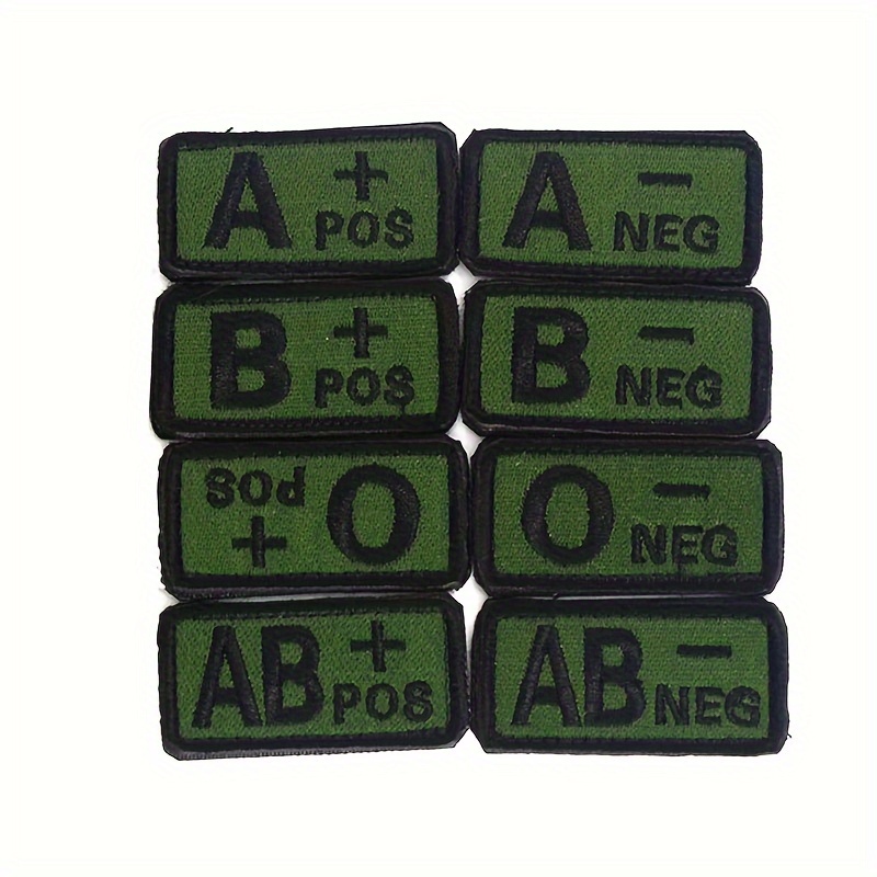 

1pc Green Tactical Blood Type Patch Set - Positive & Negative Embroidered Military Badge For Gear And Apparel