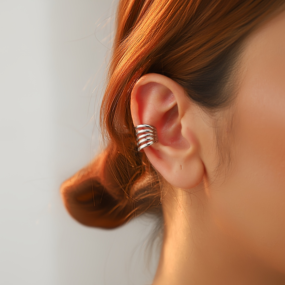 TEMU 1pc European Minimalist Ear Clip For Non-pierced Ears, Multi-layered Fashionable Cold Tone Metal Accessory With Versatile Style For Dreadlock