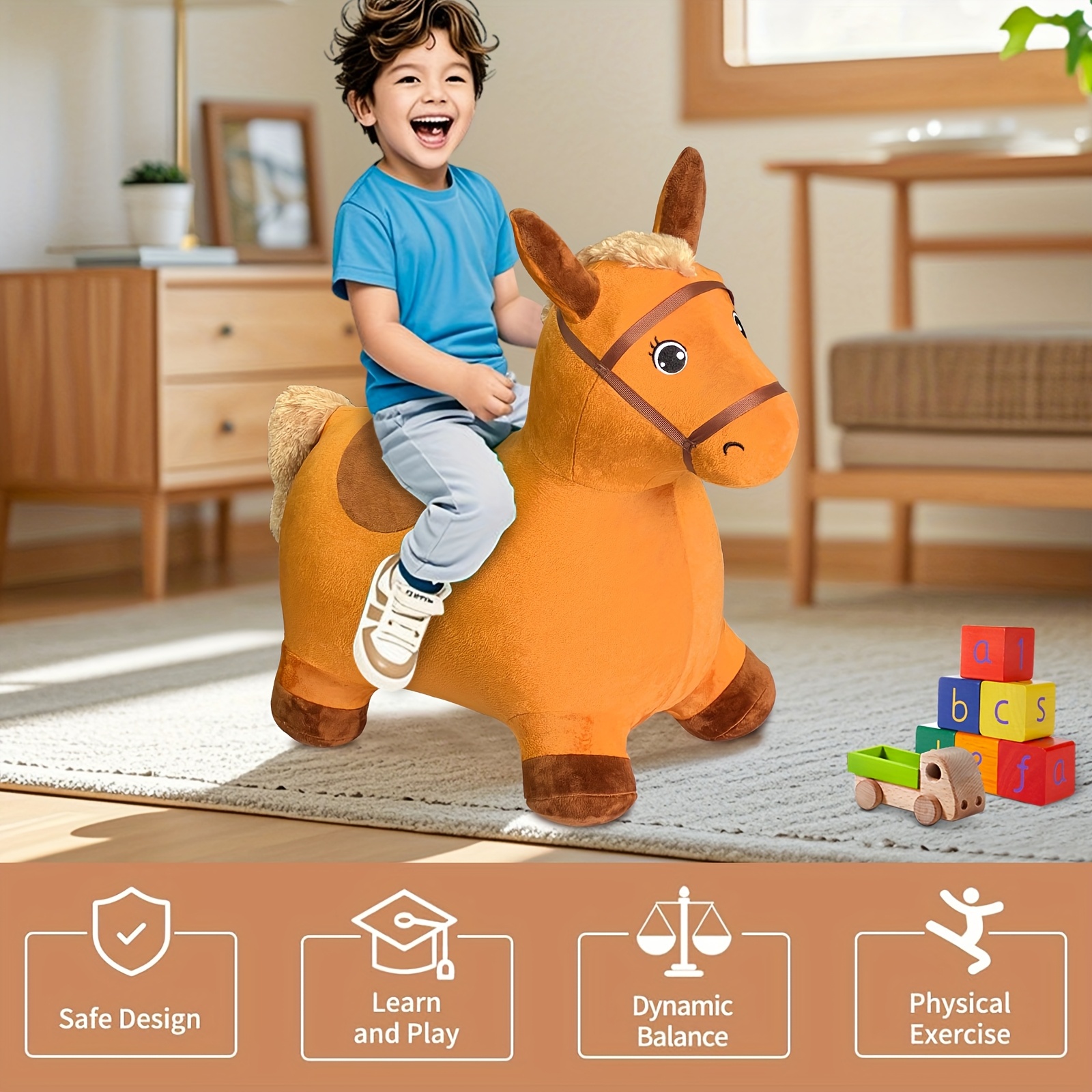 brown hopping horse toddler animal hopper toy kids Temu