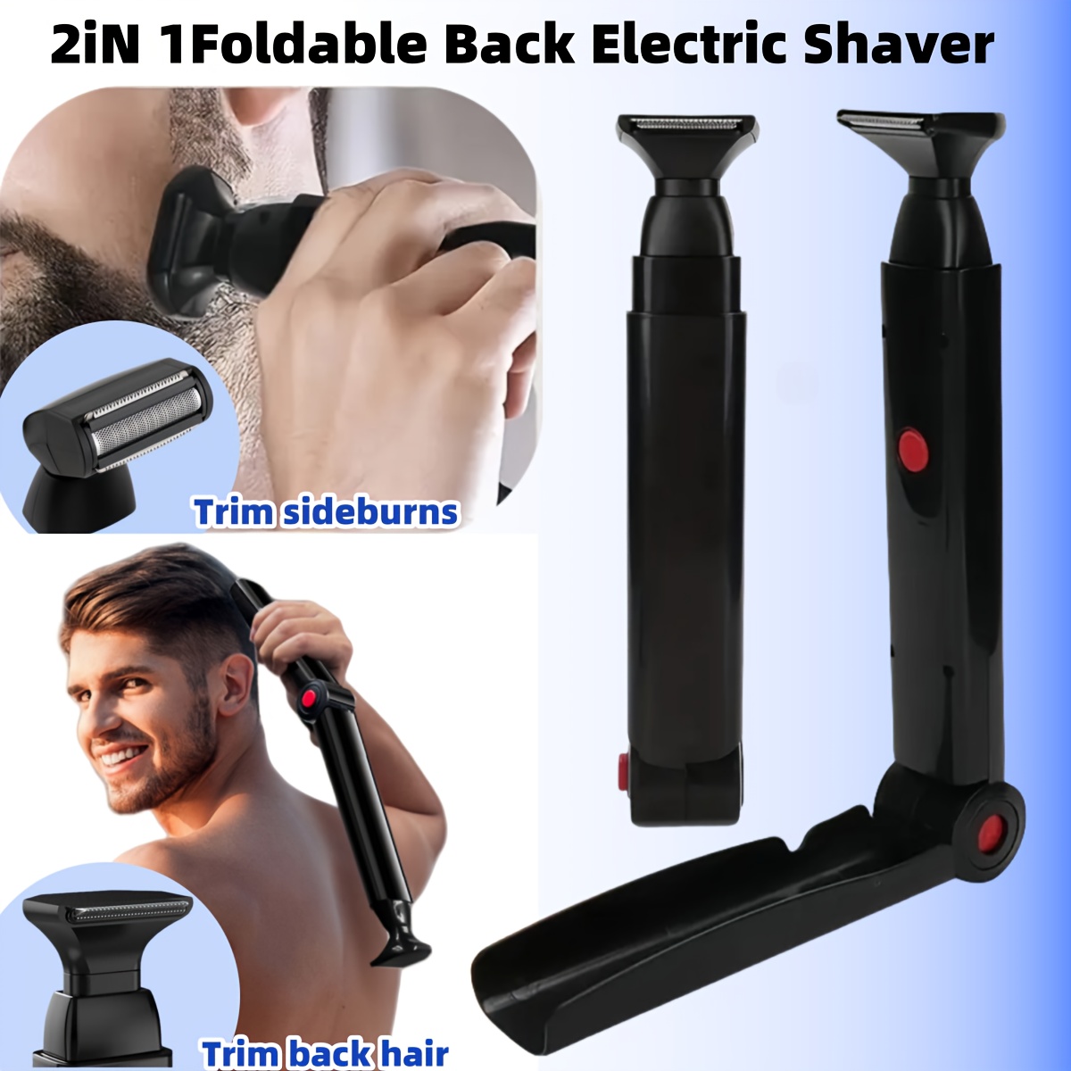 mens long handled back shaver with facial razor body shaver with 2 shock absorbing elastic heads and adjustable curved handle a gift for dad or boyfriend Product details 1