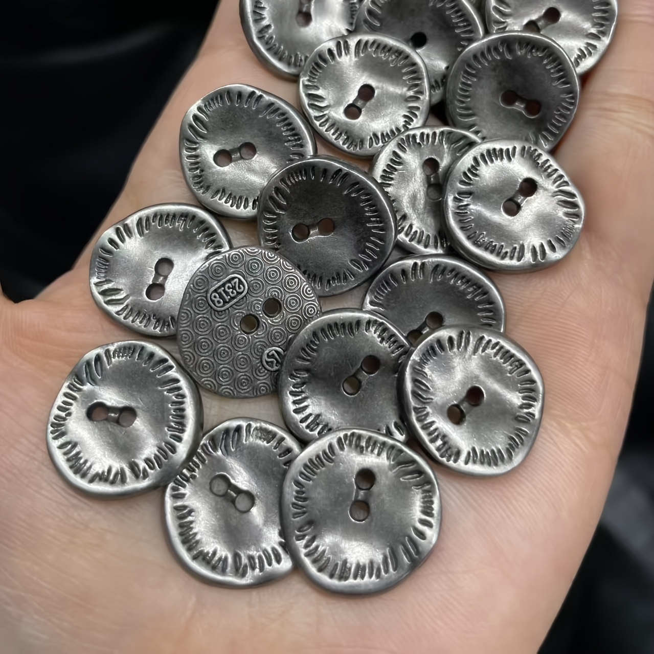 Image of 10pcs, Irregular Two-hole Special-shaped Metal Buttons, Vintage Coin Design, Distressed Vintage-style Decorative Buttons For Denim Hats, Shirts, Sweaters, Coats, And Trench Coats