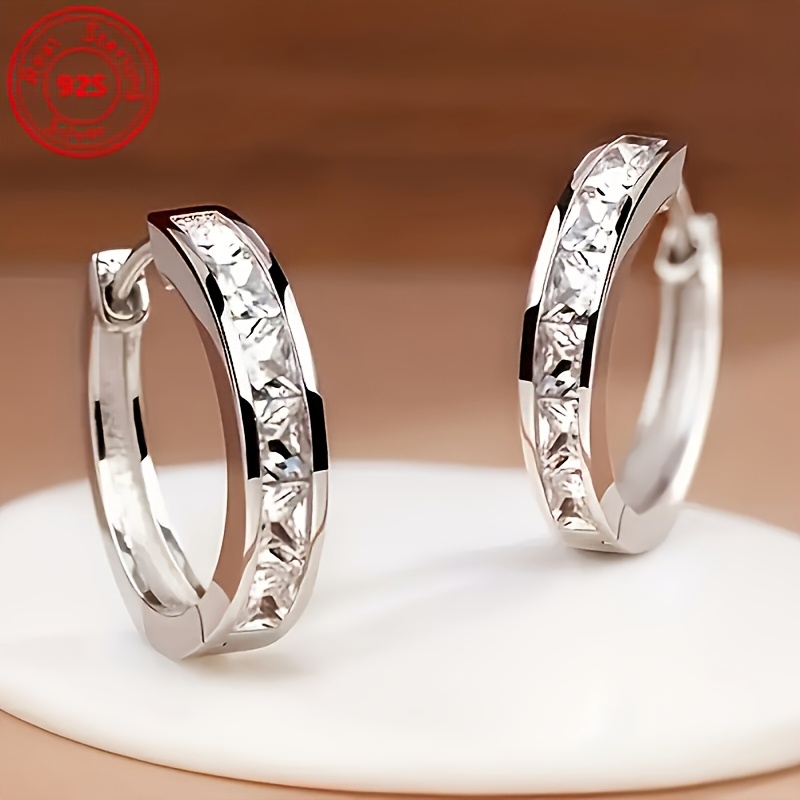 

Elegant 925 Sterling Silvery Hoop Earrings For Women - Sparkling, Fashion- Design With Silvery Plating