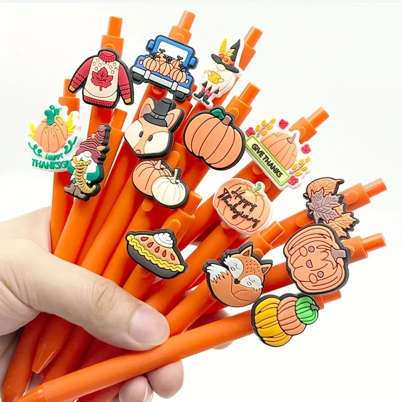 20pcs of cartoon maple leaf pumpkin shaped barrels retractable and reusable ballpoint pens comfortable 0mm medium point black ink thanksgiving writing supplies for students a small gift for at of school Product details 0