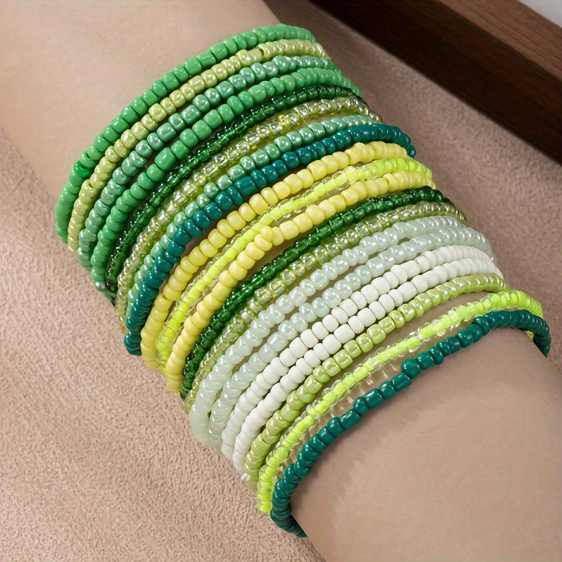 20pc Boho Gradient Beaded Stretch Bracelets Set, Mixed Elastic