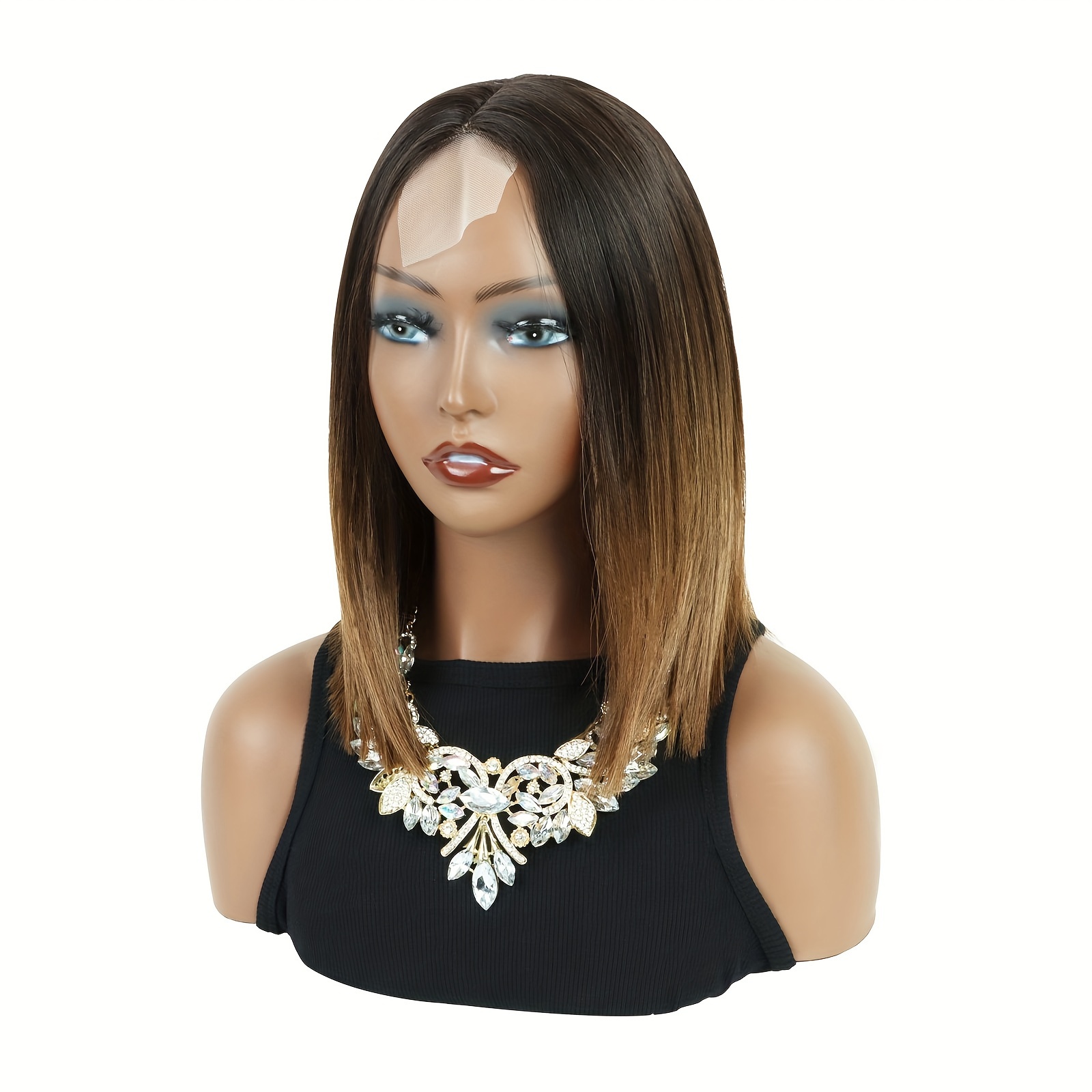 TEMU Black And Brown U Part Lace Bob Wigs 13*2 Ombre Front Wig 12 Inch Straight Hair Wigs Lace Front Synthetic Hair Wigs Merry Christmas Hair