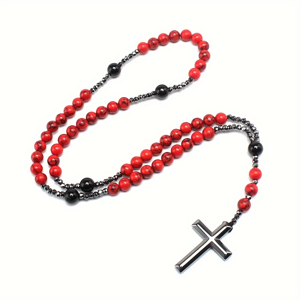 

Long Cross Pendant Necklace For Men, Beads Necklace