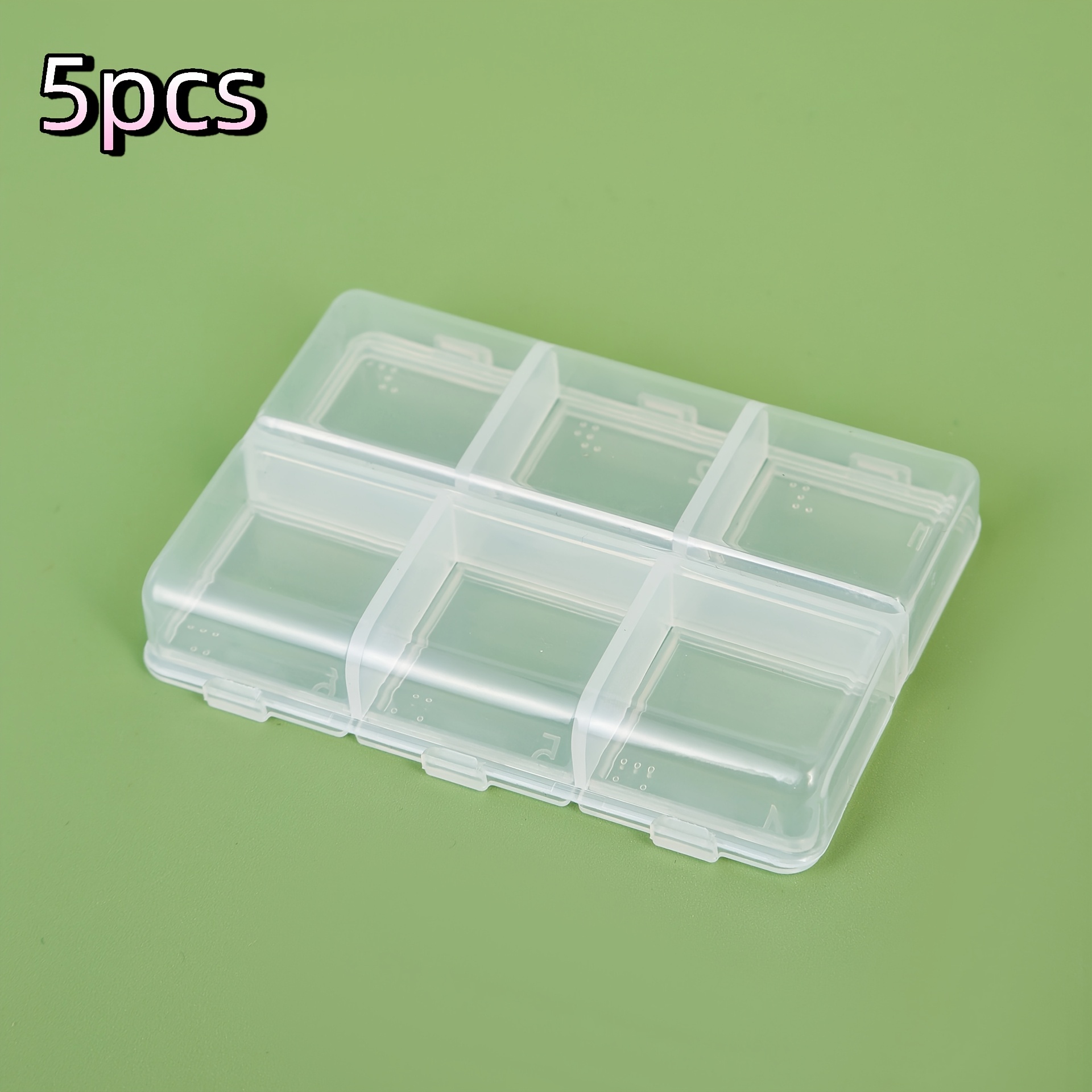 5pcs Plastic Storage Organizer Boxes With 6 Compartments, Transparent Removable Divider Containers For Jewelry, Nail Art, And Small Accessories