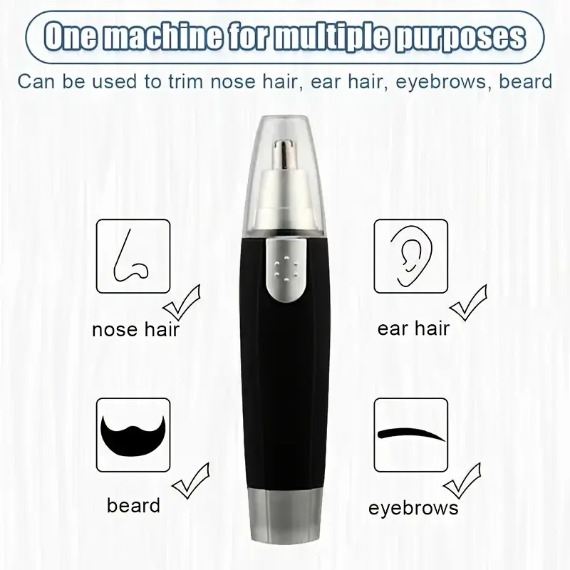 1pc professional nose & ear hair trimmer - 360° rotating stainless steel head,   electric trimmer for facial hair, eyebrows & women s hair - portable  , battery-powered (1 aa not included), eyebrow grooming tool | sleek grooming tool | rotating   Product details 0