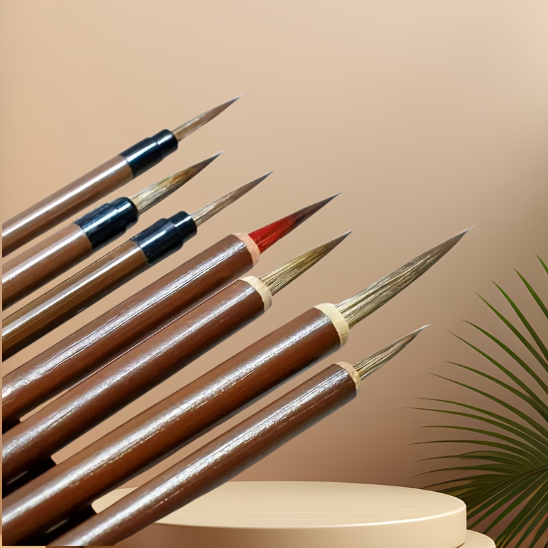 7pcs Fine Line Art Brush Set, Fluted Gourd Handle, Round Tip, For Digital Painting, Chinese Calligraphy, Precision