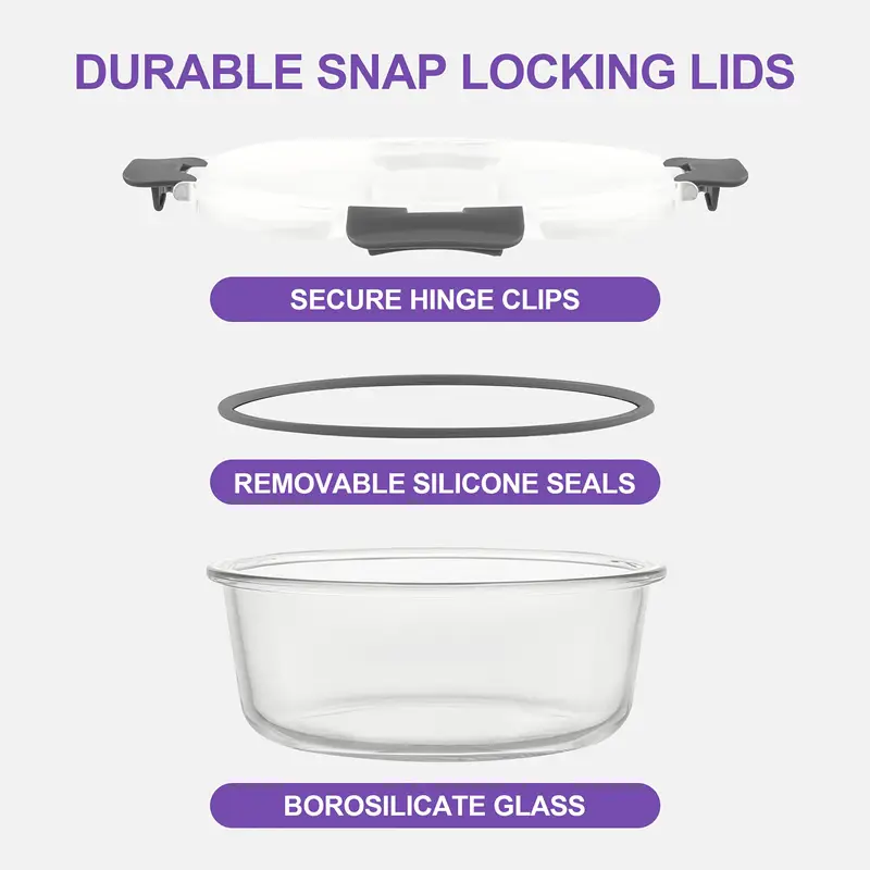 set of 24 12 lids 12 glass bowls with airtight lid glass food prep container for lunch kitchen storage container sealed reusable ideal for storing the microwave refrigerator dishwasher and camping black grey Product details 6