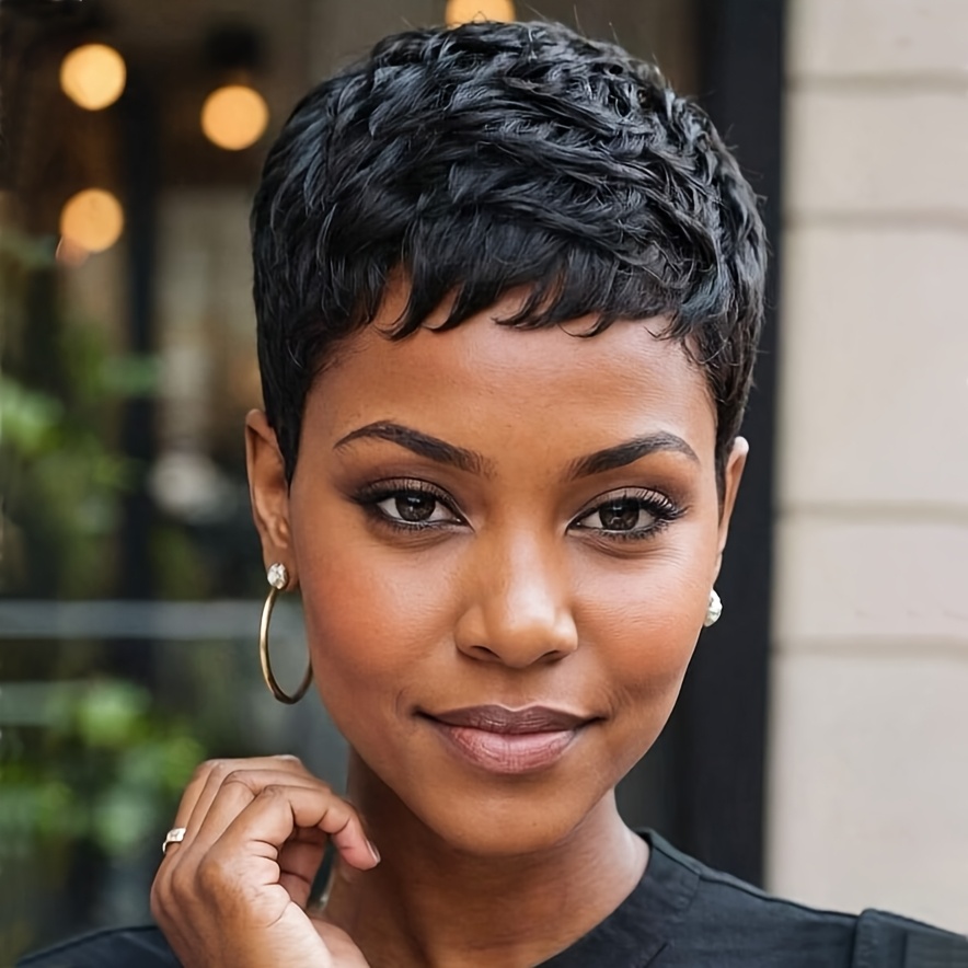 TEMU Short Cut Wig With Bangs Synthetic Colored Hair Wigs Short Wavy Wig For Women Layered Hair Christmas Party, Music Festival