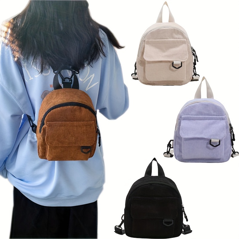 

Vintage Corduroy Backpack: Wind Blows River - 19cm/7.48in X 26cm/9.90in - Zip Closure - Polyester Lining - School Or Casual