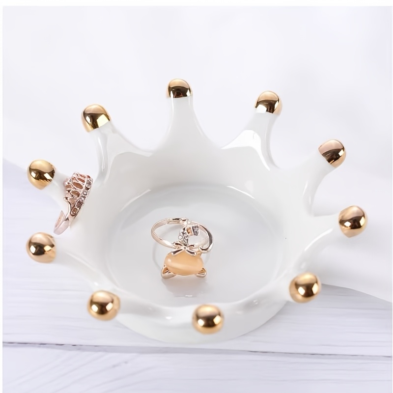 Image of Ceramic Crown Shaped Jewelry Plate Minimalist Fresh Home Decor Ring Necklace Storage Tray Jewelry Plate Dressing Table Storage Plate (non-food Contact)