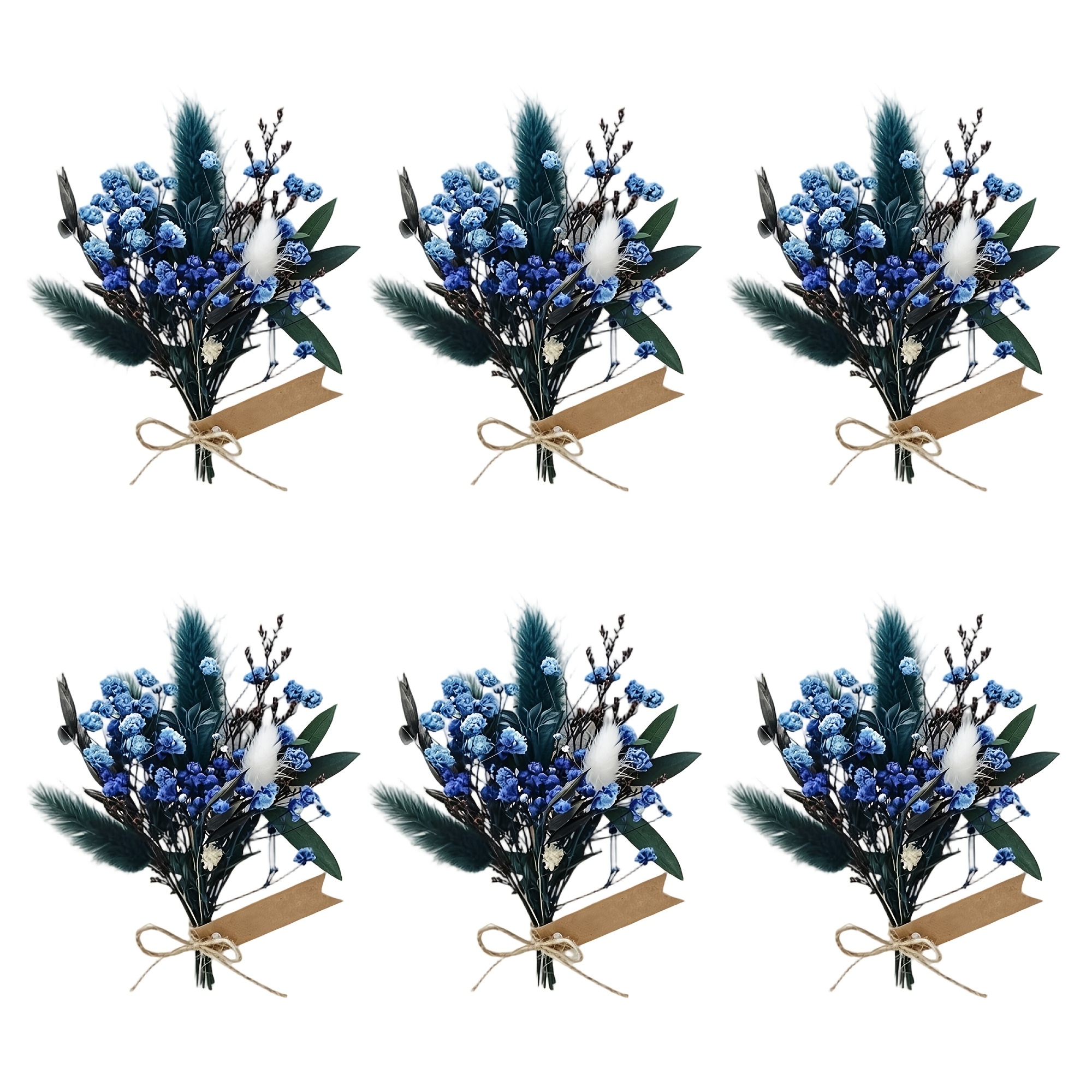 Image of 6 Bundles Mini Dried Flower Bouquet Elegant Bohemian Style Artificial Gypsophila Pocket Corsage For Weddings, Homecoming, Anniversaries