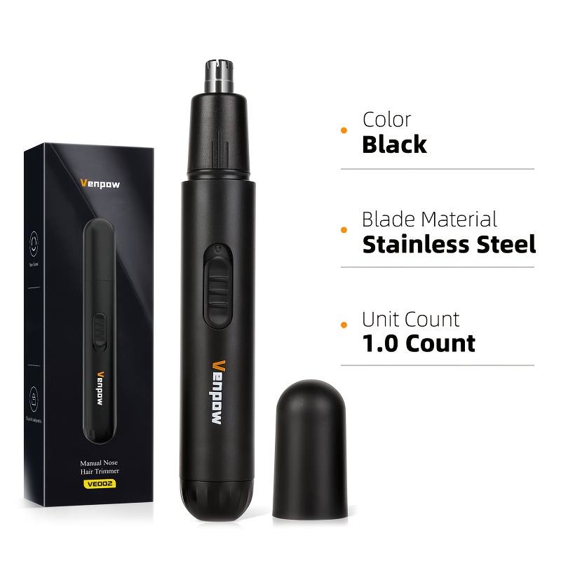 TEMU Venpow Ear, Nose Hair Trimmer, Stainless Steel , 360° Trimming, Unisex, Portable, Fashionable And Simple, Nasal Care, Care For Details, Personal