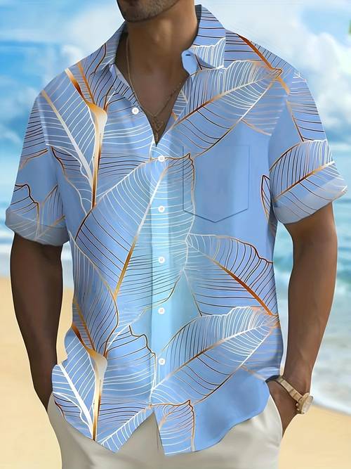mens summer shirt with leaf graphic trendy short sleeve casual option for men