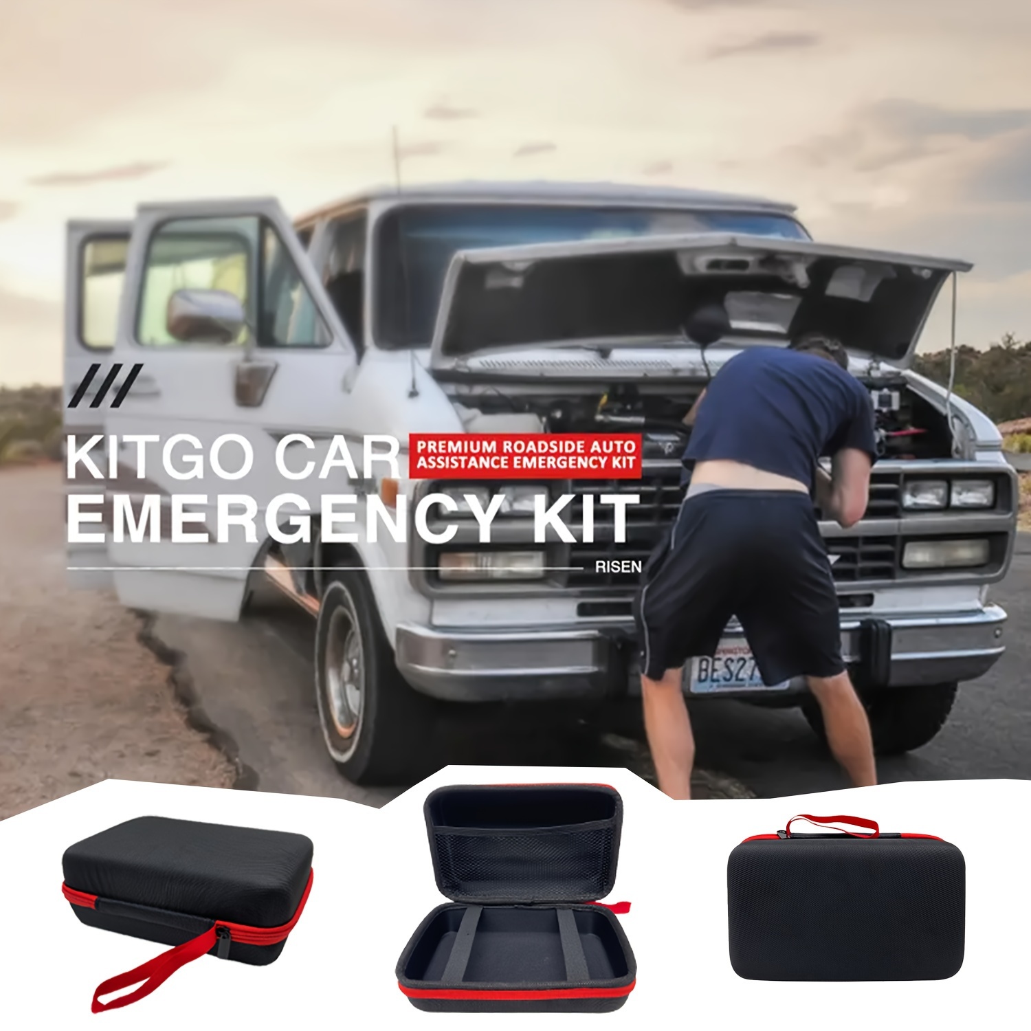 

Premium Roadside Emergency Kit: Compatible With Portable Battery Lighter Starters, Motorcycle, Bicycle, Inflatable Boat, Inflatable Bed Electric Pump - Pu Leather Case