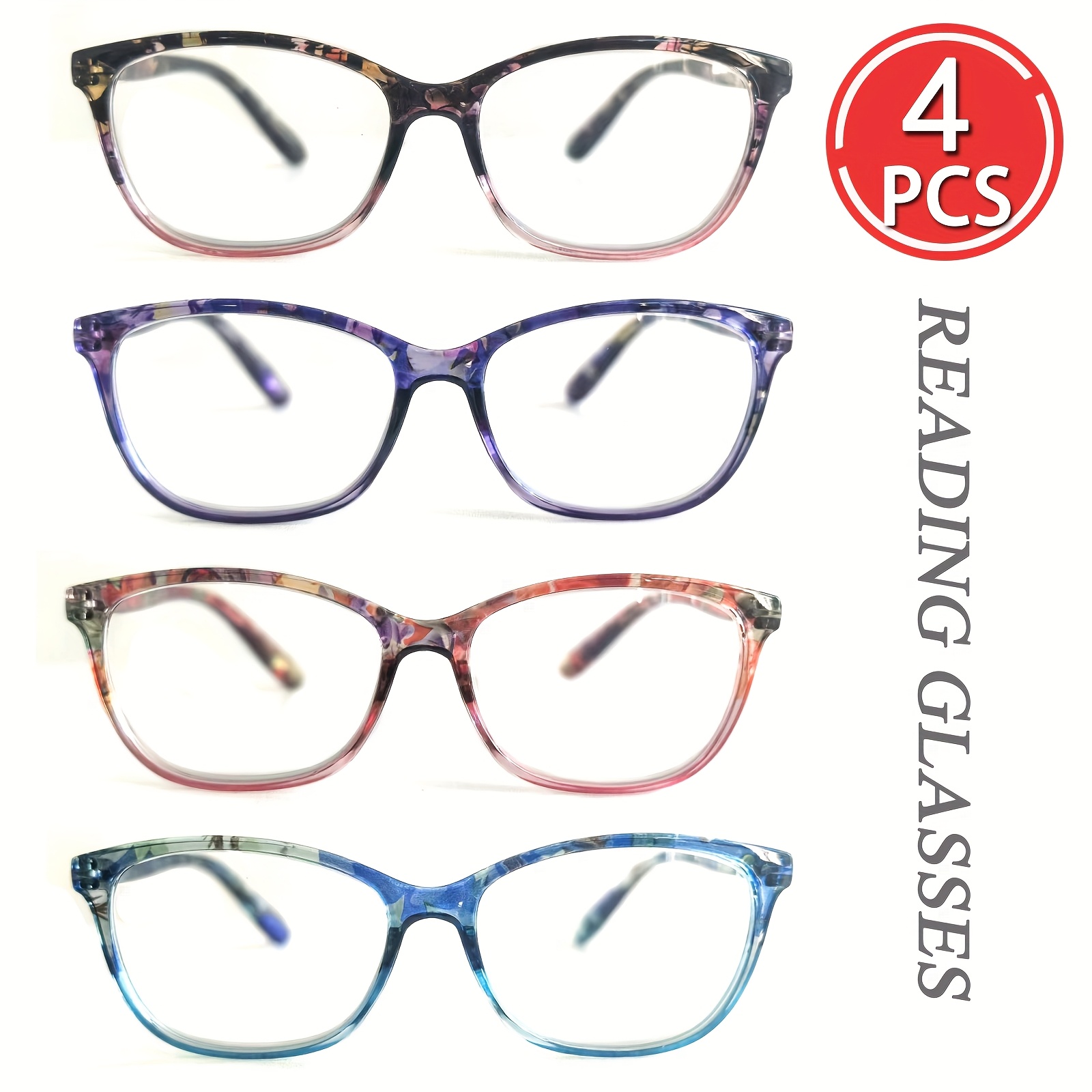 4-Piece Set Women's Lightweight Oval Presbyopia Reading Glasses with Metal Spring Hinge, Multiple Colors, Anti-Glare Lenses, Various Strengt