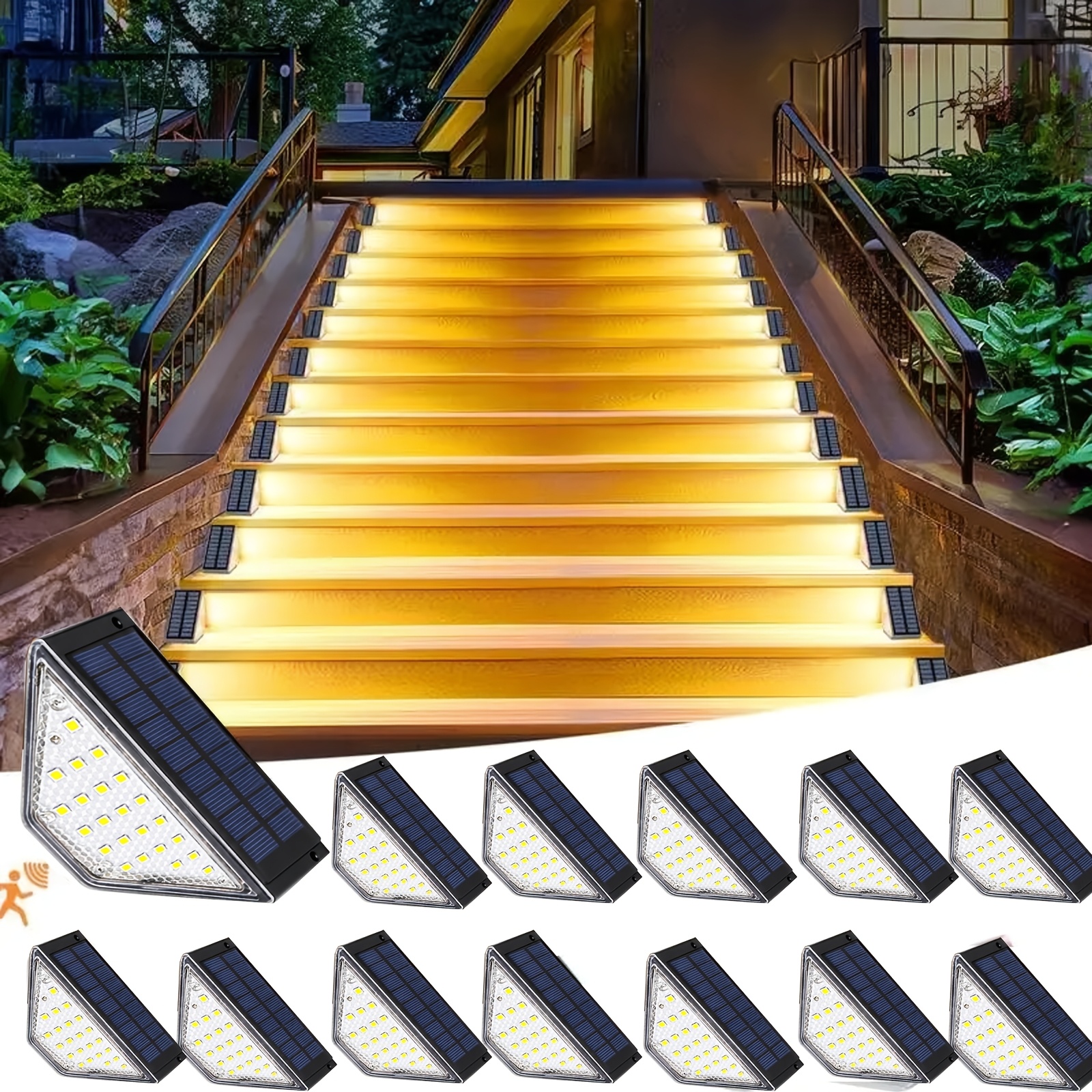 TEMU 8/12pcs Outdoor Solar Step Lights - Motion Sensor Waterproof Ip65 Led Stair Lights For Yard, Garden, Porch, Patio, Pathway, Deck - Warm White