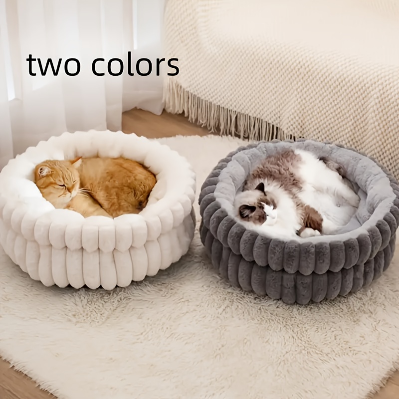 cozy plush round cat nest dog nest high quality pet bed with cushioned     retaining white   fur machine washable for     small to medium pets pet nesting furniture   retaining nest soft plush nest   Product details 3