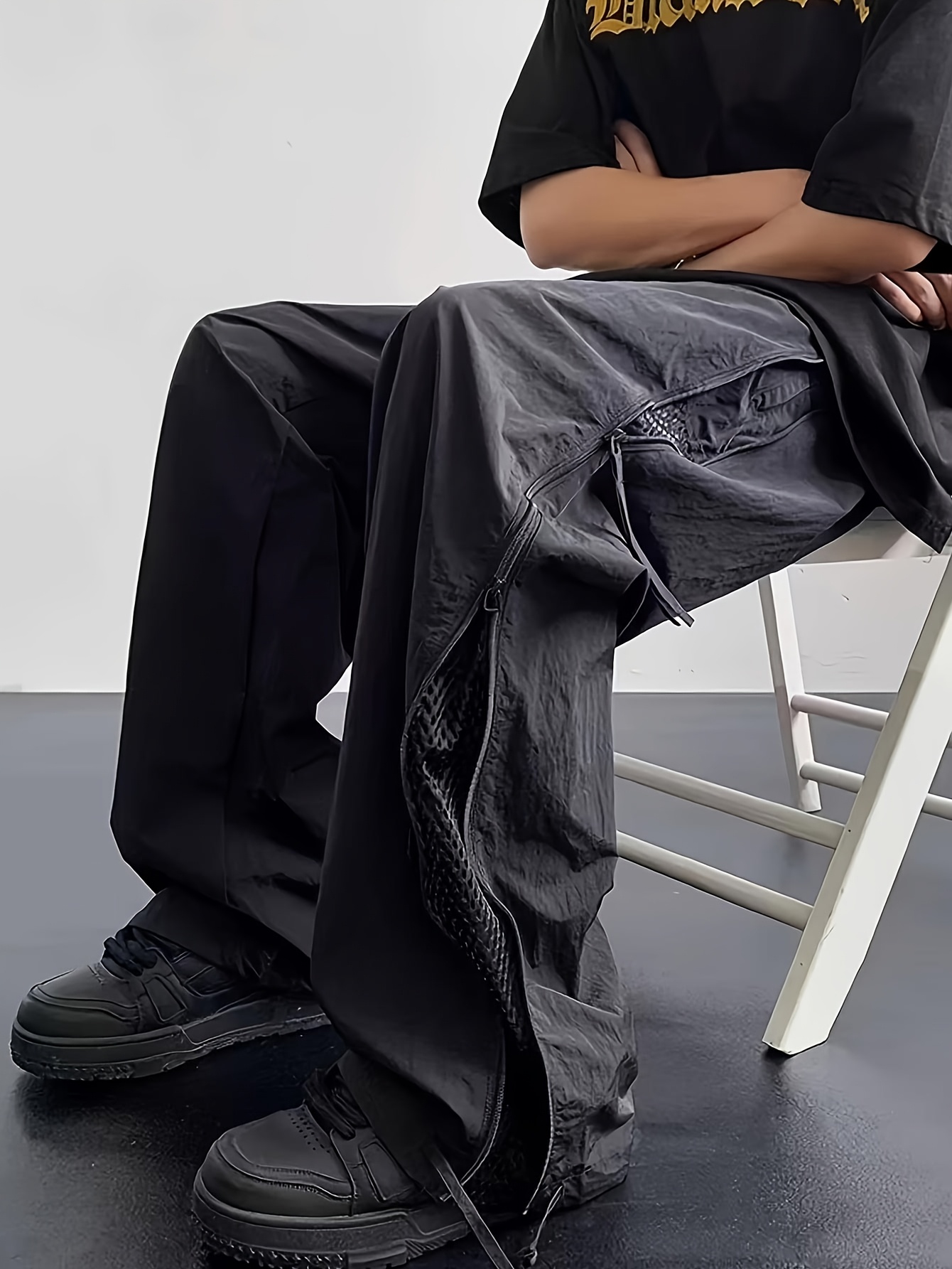 casual straight ankle cinching breathable mesh ice   fiber fabric trousers summer zipper design parachute pants outdoor sports quick dry windproof pants