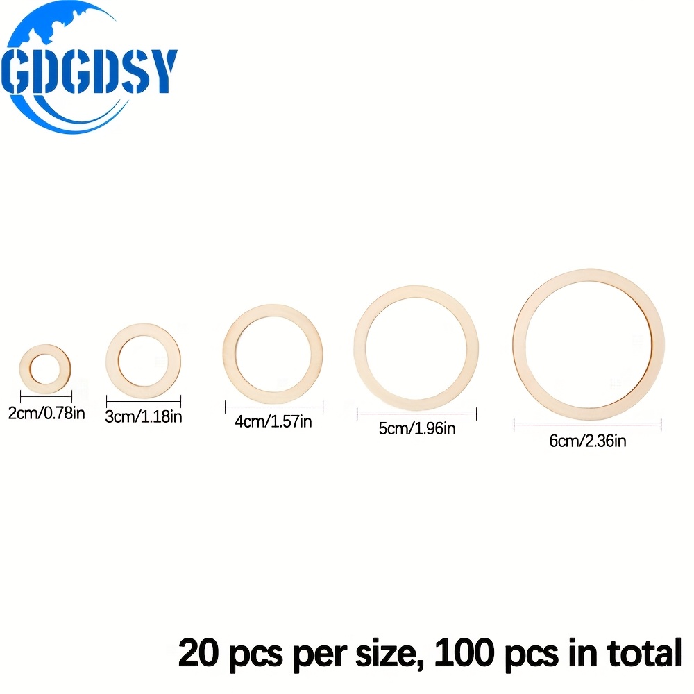 Image of 100pcs Light Yellow Wood Rings - 5 Sizes Smooth Hollow Wood Blanks For Diy Crafts, Jewelry Making, Keychains, Ornaments & Coasters | Wood Circles For Art Projects & Home Decor