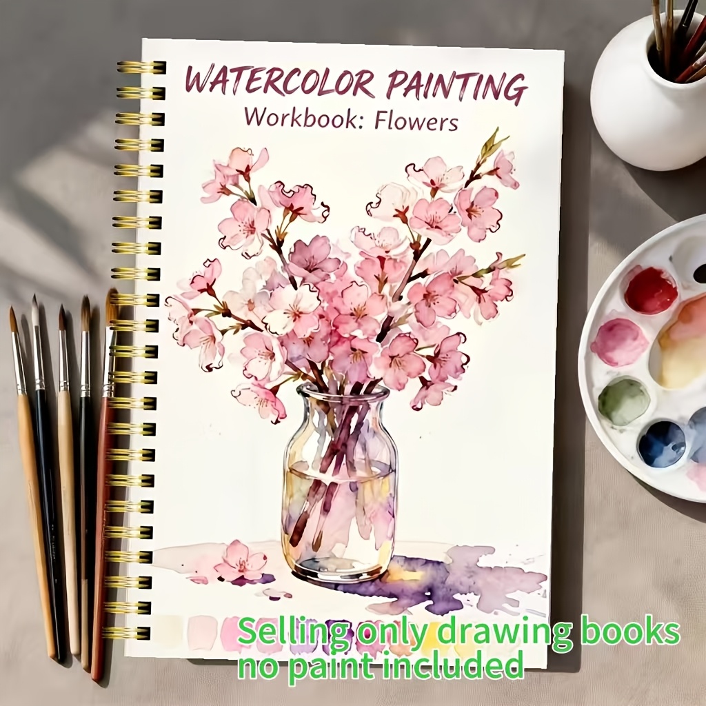 TEMU 1 Livre de Peinture à , Incluant des Tutoriels de Peinture Florale de Base avec des Modèles de Dessin au Trait Intégrés, Adapté à la Pratique et