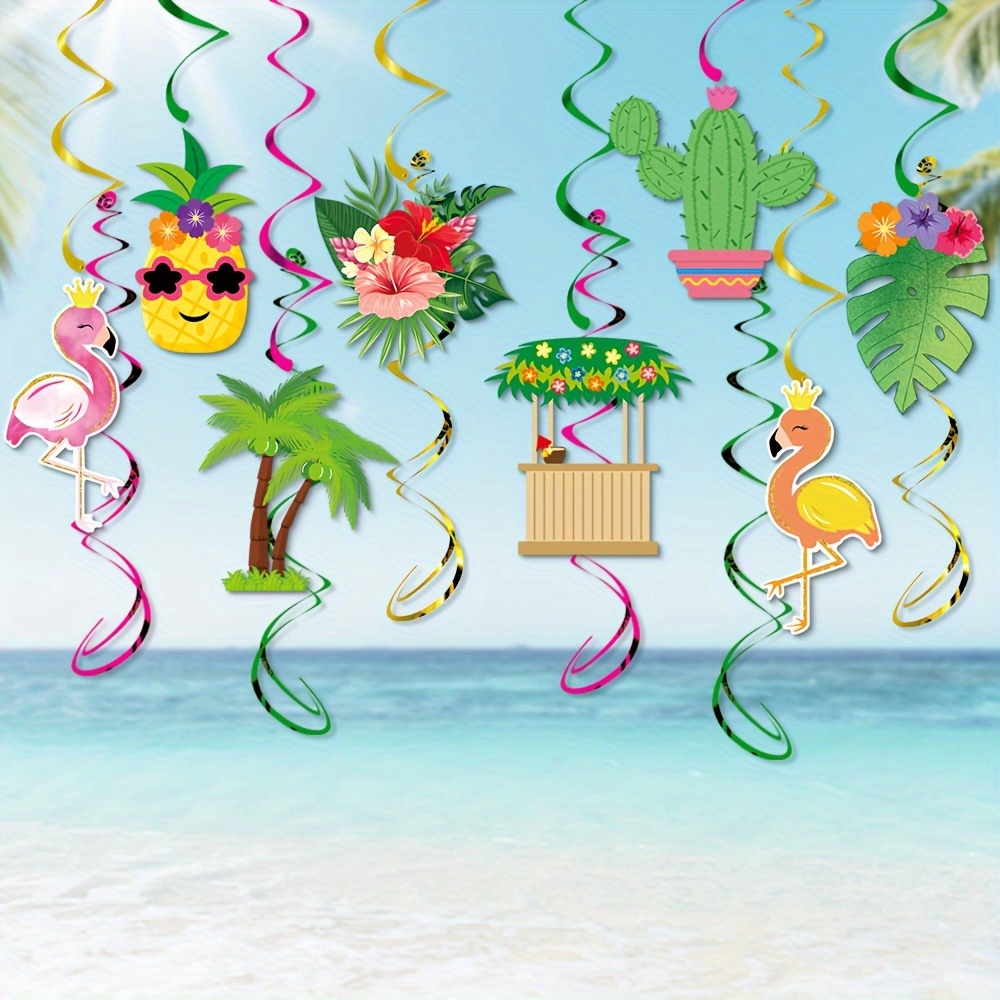 

14pcs Hawaiian Party Hanging Swirls Decorations Flamingo Supplies Summer Beach Party Cactus Leaves Hanging Swirls