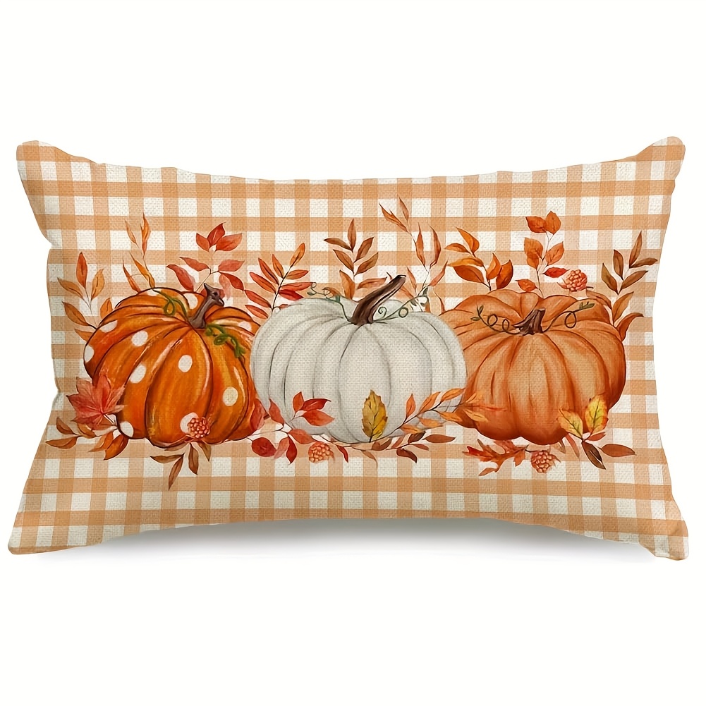 TEMU 1 cobertura de almohada lumbar de , 12x20 pulgadas - Decoración de granja estacional con diseño de y hojas, poliéster, con cremallera, lavable a