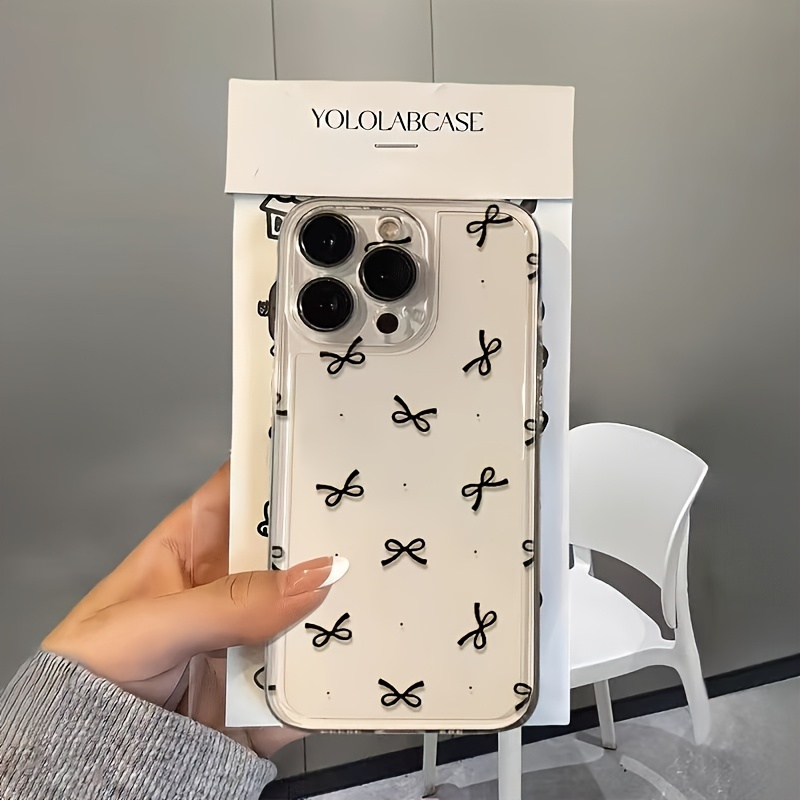 TEMU Phone Case - A Black Bow Tie Space Shell Phone Case Suitable For Iphone 16, 15, 14, 13, 12, And 11. This Trendy And Fashionable Phone Case Is A