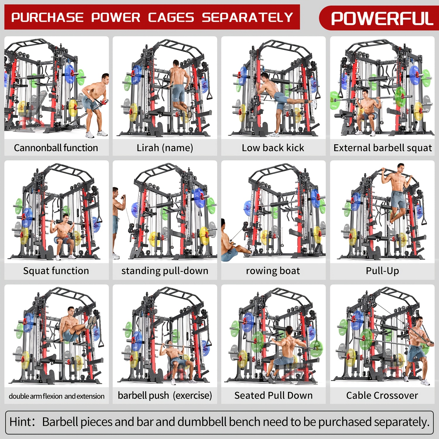 machine multi function squat rack   l05 with cable crossover system strength training equipment with   weight bench barbell weight set for home gym Product details 6