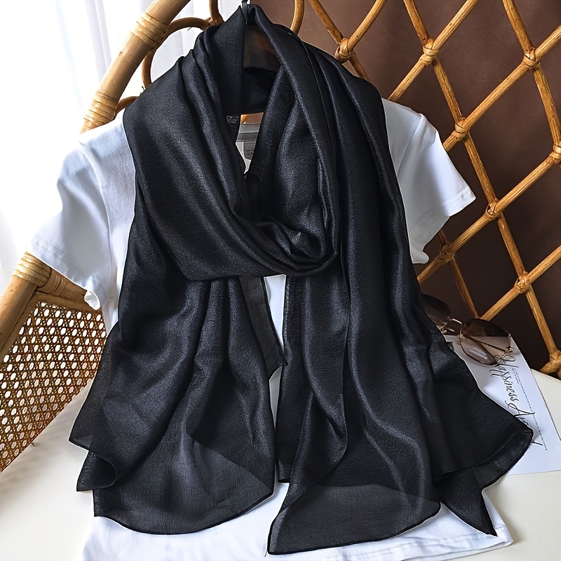 TEMU Tyseromi Women's Lightweight Transparent Chiffon Shawl Scarf - Elegant Solid Color Long Neck Wrap Suitable For Beach Blouses, Wedding Dresses,