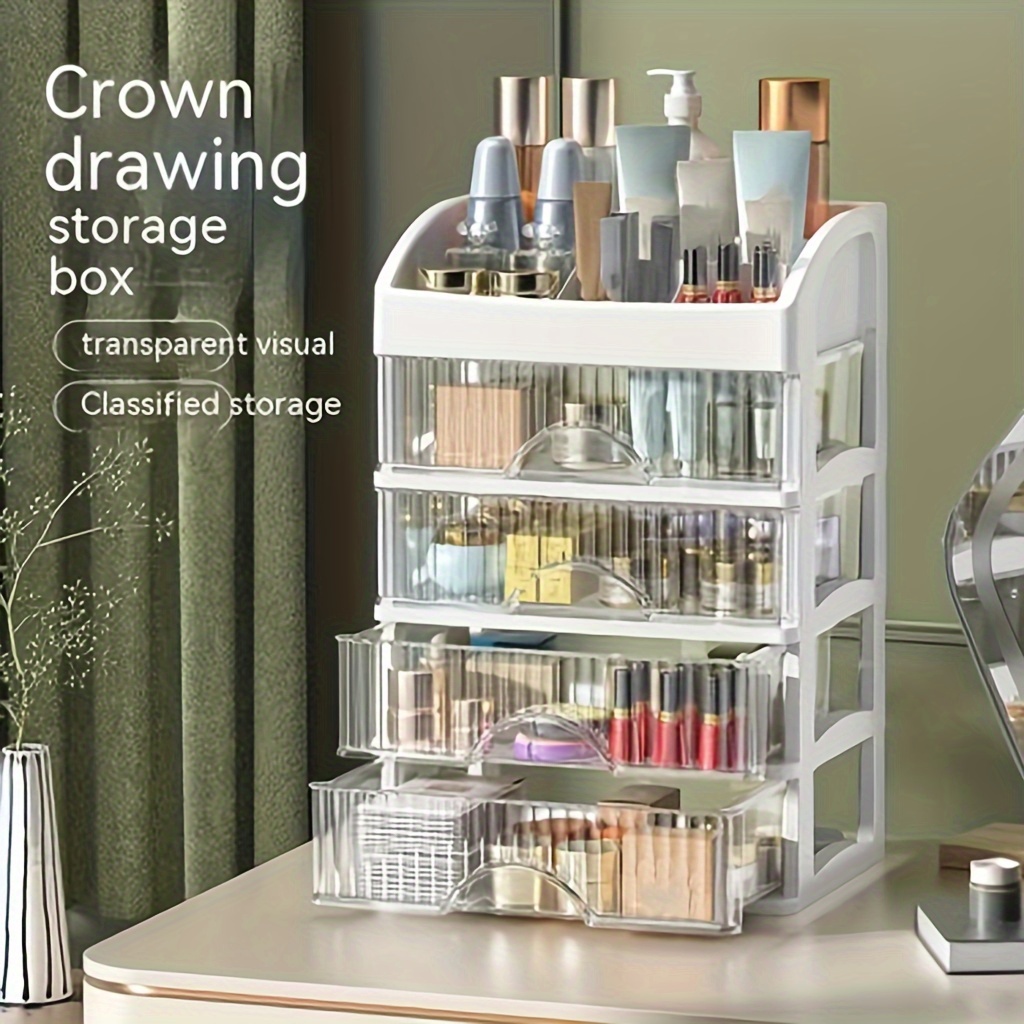 [Chic Crown-Inspired Storage] Transparent Cosmetic & Jewelry Storage Cabinet - Chic Crown-Inspired Drawer Organizer Set, Lightweight Plastic, Easy Insert Design