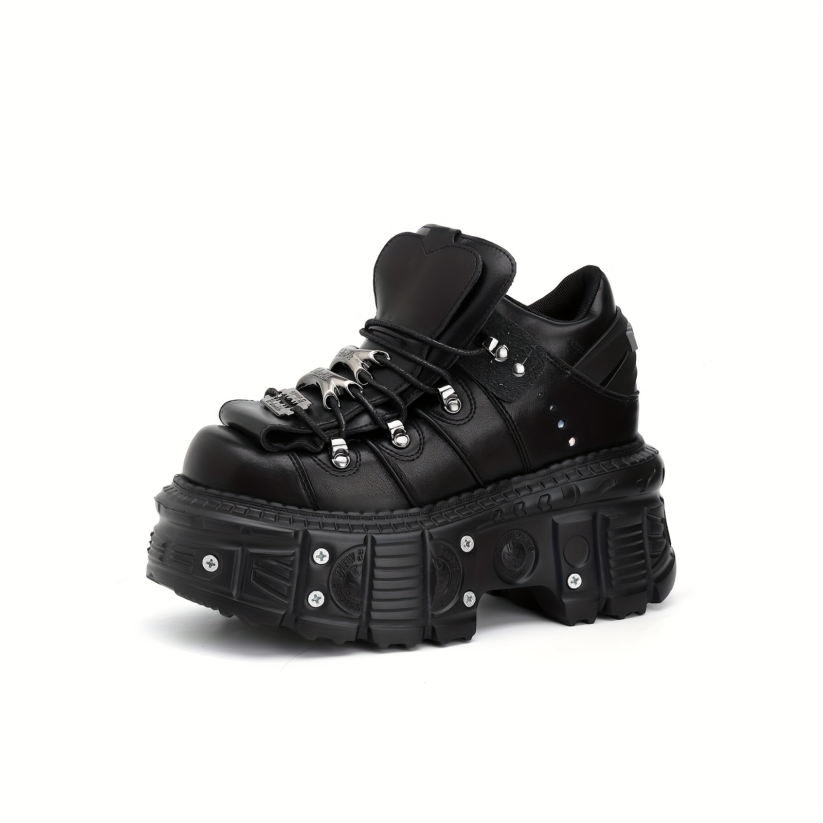 Image of Y2k Gothic Style Halloween Sneakers, Women's Flat Bottom Thick Sole Mid-top Boots, Punk Round Toe Rock Boots, Women Shoes