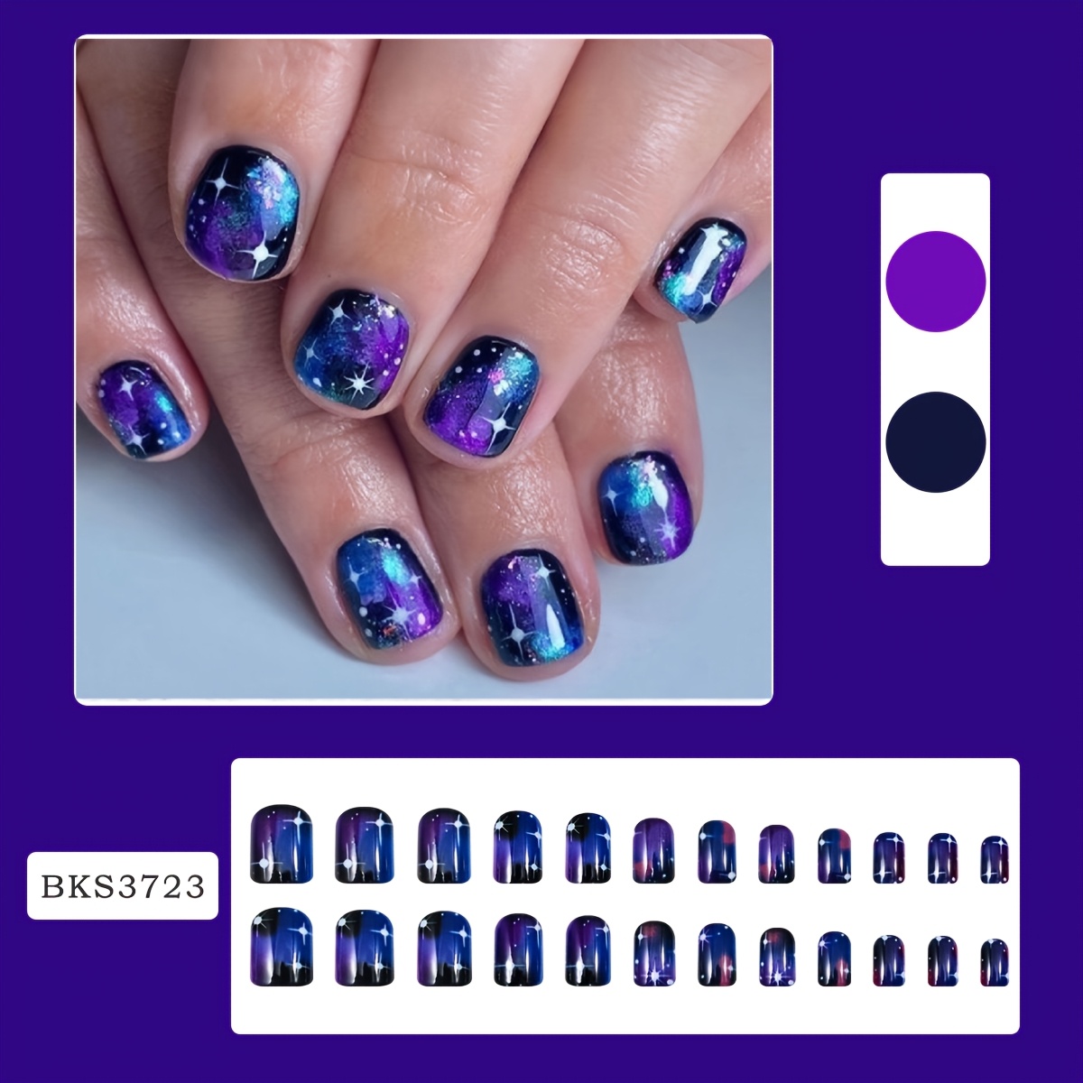 24pcs Press-on Nails, Short Square False Nails With Starry , Cute Artificial Nails Set With Adhesive Tabs And Nail File For And Women