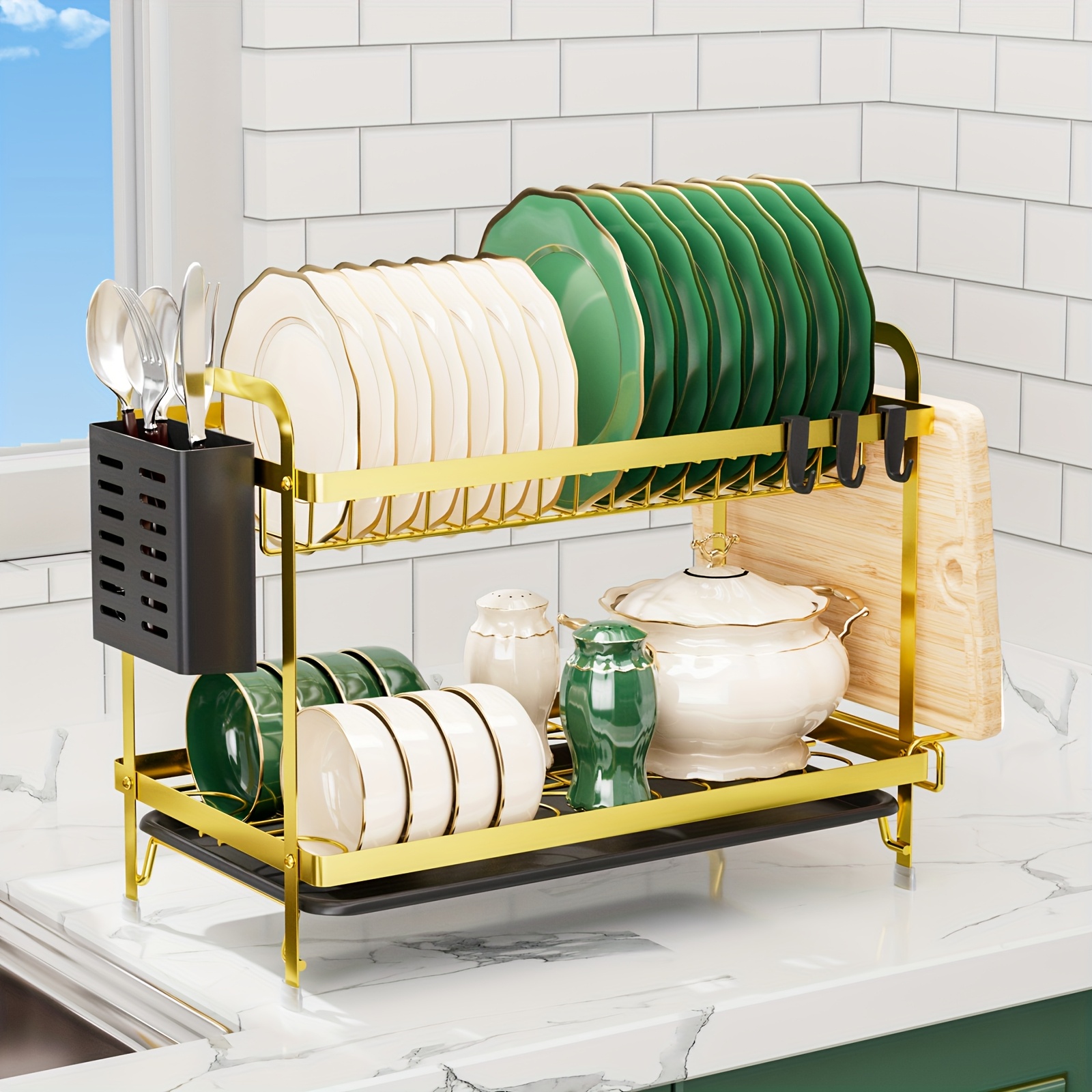 tier dish rack drain tray multifunctional kitchen Temu