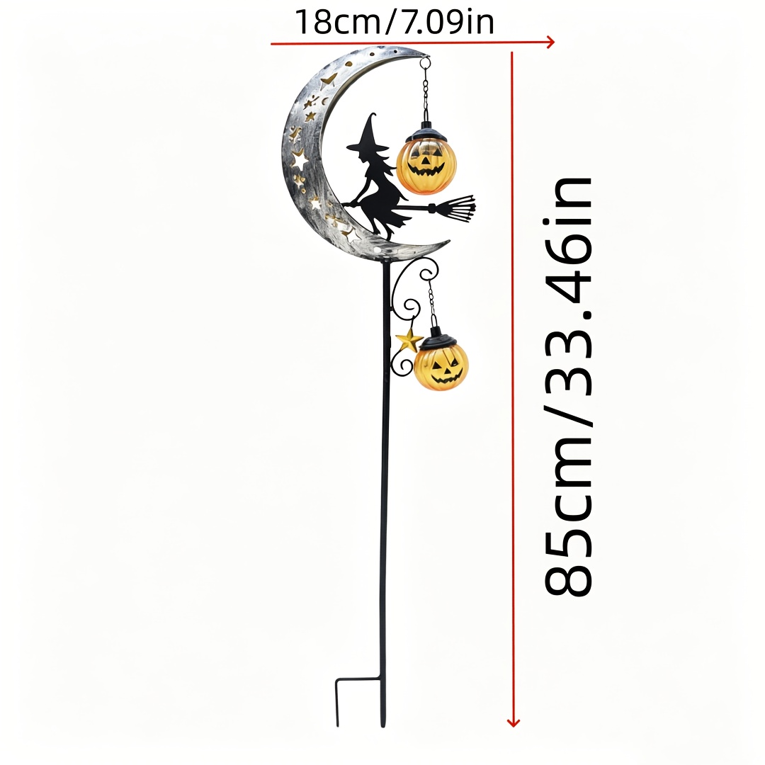 TEMU [3d] Halloween On Broom With Iron Stake - Vintage Metal Silhouette Featuring A Riding A Broom Suspended Over A , With A Pumpkin Ornament. Pure
