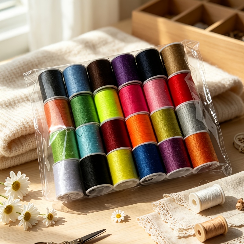 TEMU 24-spool/set Sewing Thread, Hand Sewing Thread For Stitching, Portable Household Hand-wound Thread, 200 Yards Per Spool, Home Sewing Kit, Thread