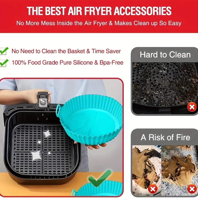 1pc easy clean silicone air fryer basket liner reusable non stick   for 3qt 5  fryers heat resistant up to 240   for baking cooking   in blue black ideal for holiday parties kitchen use portable folding non   mode silicone thick   details 16