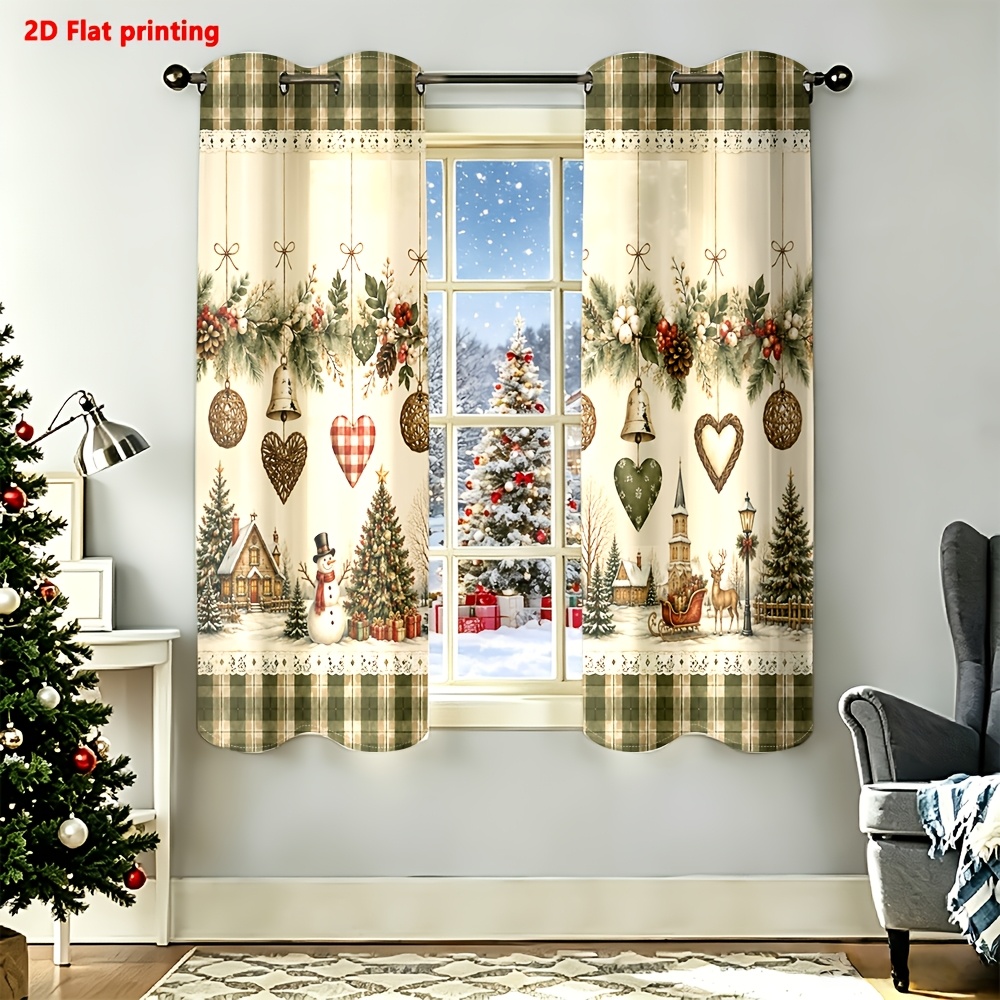 Image of 2d Flat - 2d Flat - 2d Flat 2pcs Set Of Christmas Decorative Curtains For Decor, Festive Winter Scene, Rustic Charm, A Cozy Atmosphere Light Luxury Minimalist European Style, Suitable For Christmas