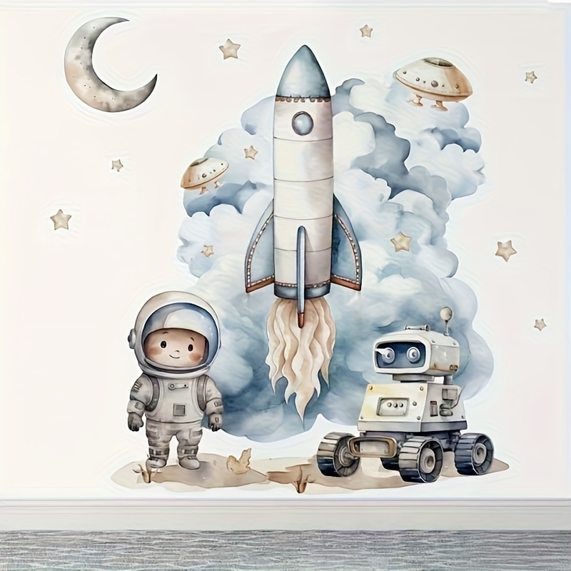 E-shop Niedlicher Bär Astronaut Wandaufkleber, Weltraumrakete Wandaufkleber, Wandaufkleber, Geeignet für Hotel Büro Schlafzimmer Wohnzimmer