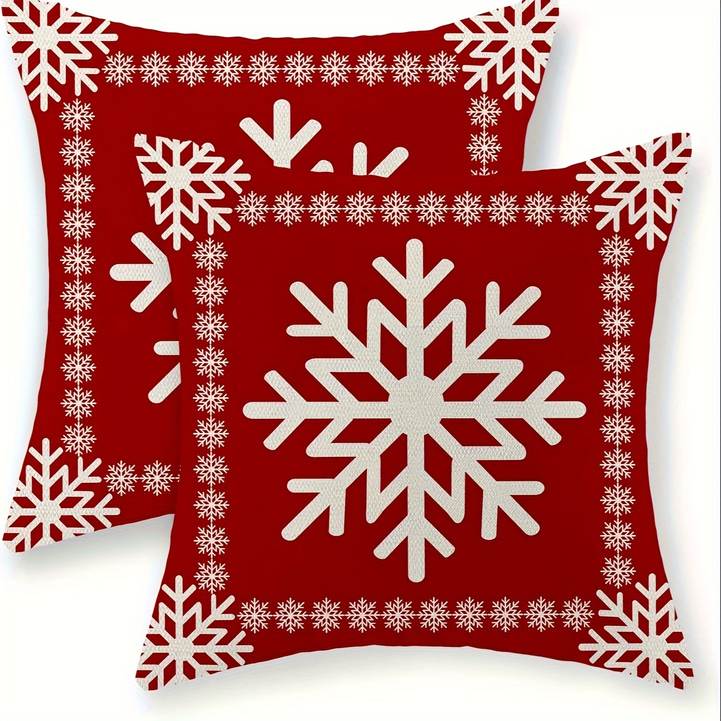 

2pcs Christmas Linen Pillow Covers - Design, Red Throw Pillow Cases For Farmhouse & Holiday Decor, Zip Closure, Machine Washable - Fits 16x16/18x18/20x20 Inch, Christmas Decor