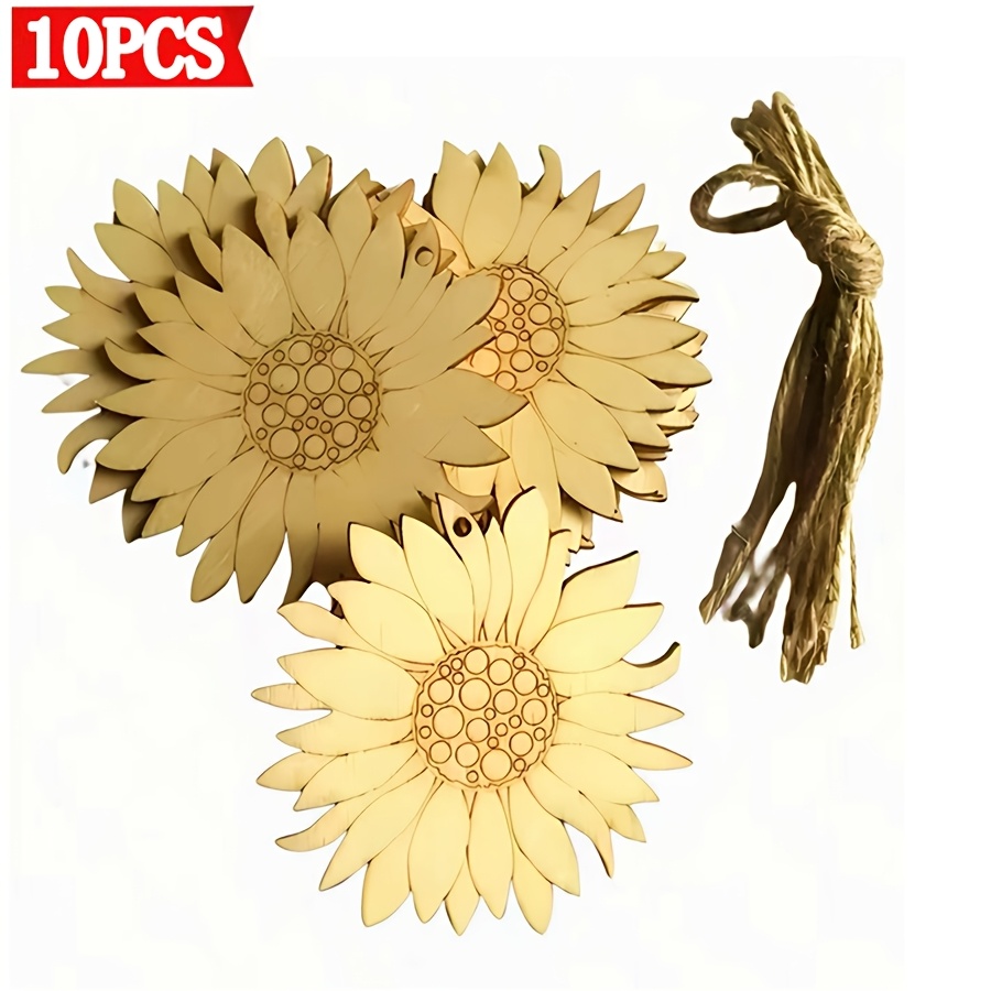 TEMU 10pcs Wooden Sunflower Shaped Decorative Painting Graffiti Handmade Doorway Decoration Birthday Wedding Seat Decoration Tag Gift Box Gift