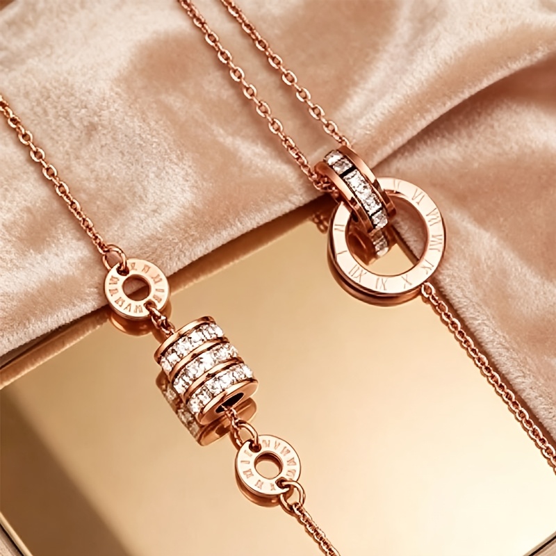 TEMU Lot de 2 : Bracelet élégant et en acier inoxydable avec motif de strass rotatif, adapté pour un , et les vacances. Très accrocheur et élégant,