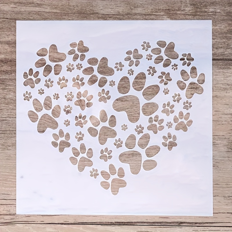 Inch Dog Paw Print Heart Painting Template - Reusable Washable Plastic Craft Stencil For Diy Wood Decor, Wall Art & Scrapbooking - Gift, Decorative Stenciling, Paw Print