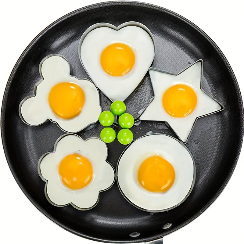 

5-piece Egg Ring Set: Creative Stainless Steel Omelet Molds For Perfectly Cooked Pancakes Every Time! For Hotels, Restaurant, Bulk Kitchenware&tableware