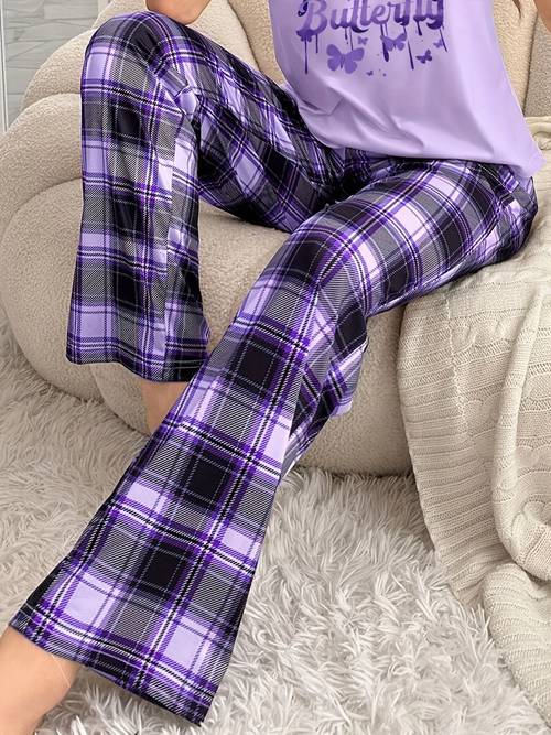 womens loose and versatile plaid print womens pants trousers suitable for spring and summer wear