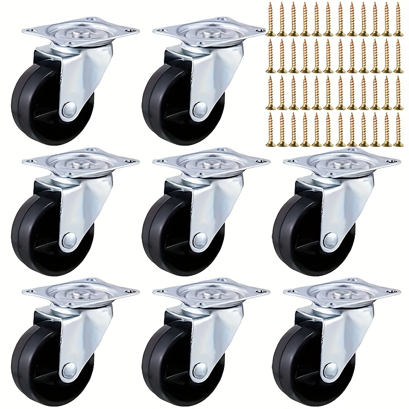 8-pack Heavy Duty 2" Zwenkwielen met Rubberen Banden, 360-Graden Rotatie, Metalen Platte Basis & 32 stuks Montageschroeven, voor Meubels, Gereedschapskasten, Werkbanken & Industriële Apparatuur